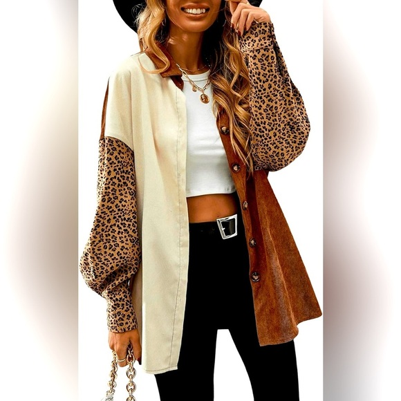 boutique Tops - New Chic Leopard Sleeve Button-Up Blouse